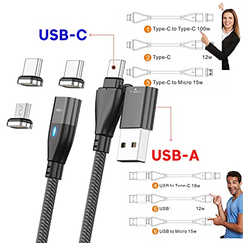 APORIA - 6 בכבל טעינה מגנטי 1 USB 100W | USB A ו- USB מסוג C עד 3-in-1 טיפים לטעינה מגנטית | העברת נתונים